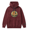 A maroon hooded sweatshirt with a front kangaroo pocket and a circular 'NATIVES' graphic on the chest